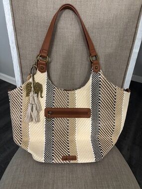 Sakroots Roma Shopper Bag ~ Straw Tobacco Batik Woven Pattern